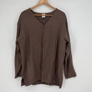 Hot Cotton M Linen Button Front Top Brown Made USA‎ Minimalist Lagenlook